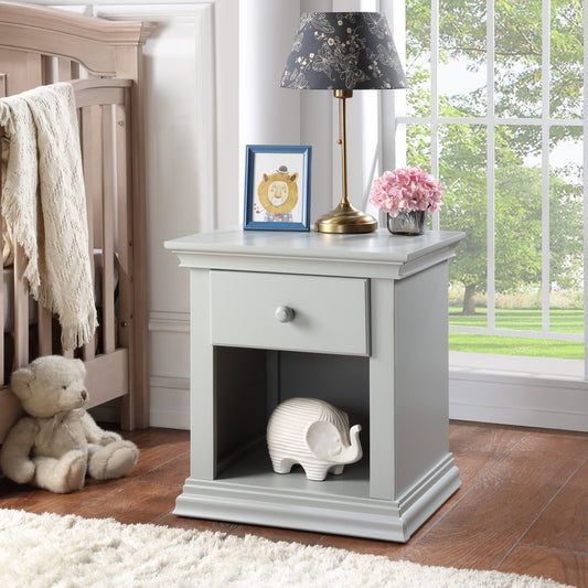 24" Gray Solid Wood and Wood One Drawer Nightstand