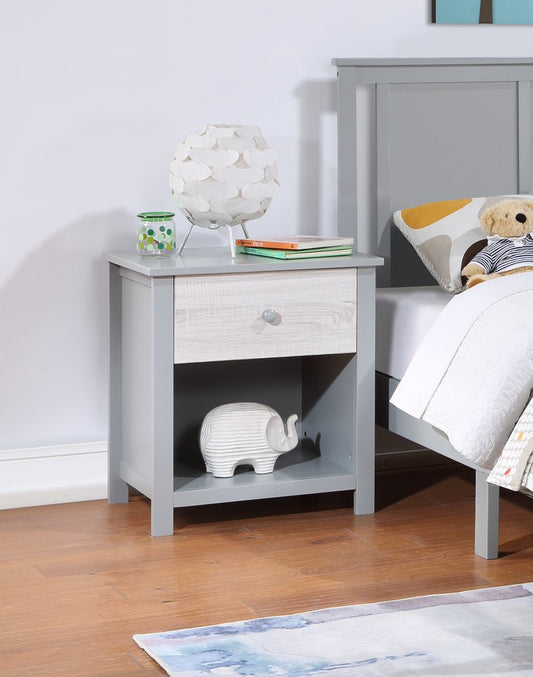 24" Gray Solid Wood and Wood One Drawer Nightstand