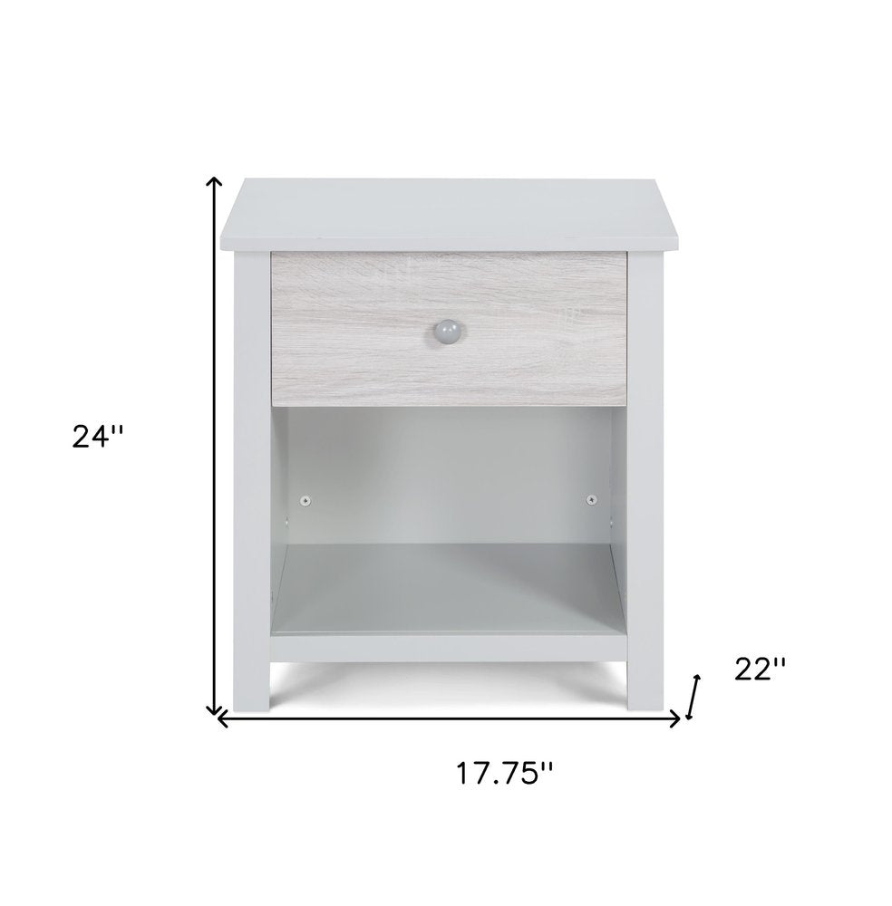 24" Gray Solid Wood and Wood One Drawer Nightstand