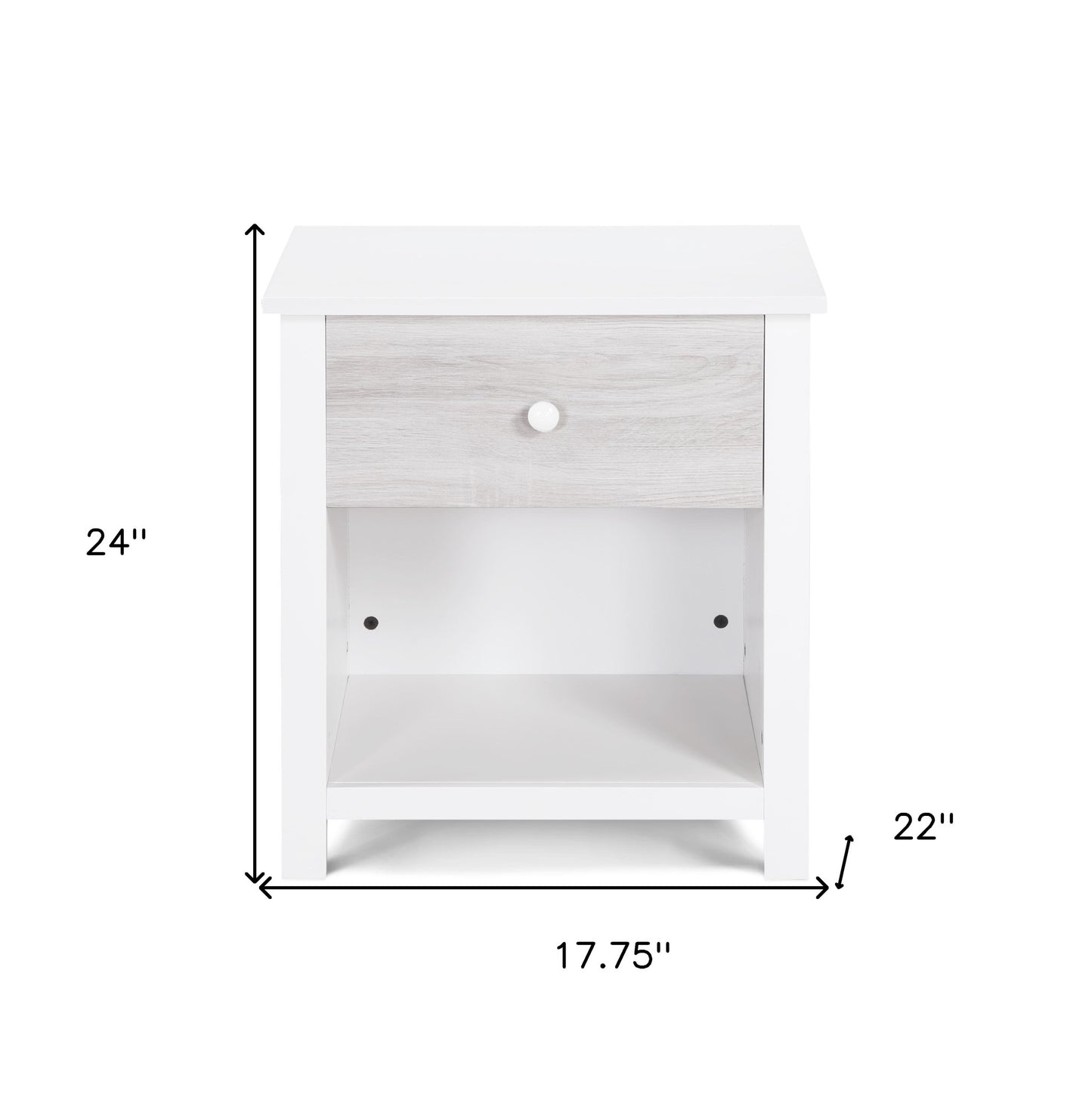 24" White and Gray One Drawer Nightstand