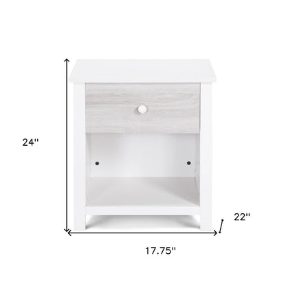 24" White Solid Manufactured Wood and Wood One Drawer Nightstand