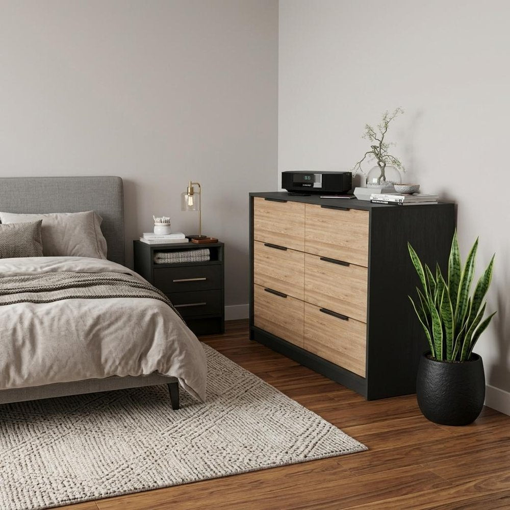 Two Piece Black and Gray Bedroom Set
