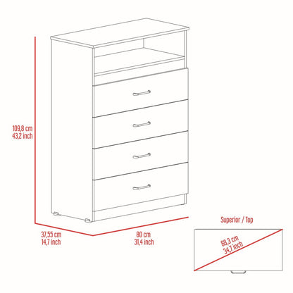 47" White Four Drawer Dresser