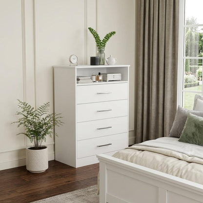 47" White Wood Four Drawer Dresser