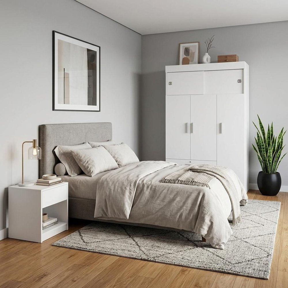 Two Piece White and Natural Bedroom Set