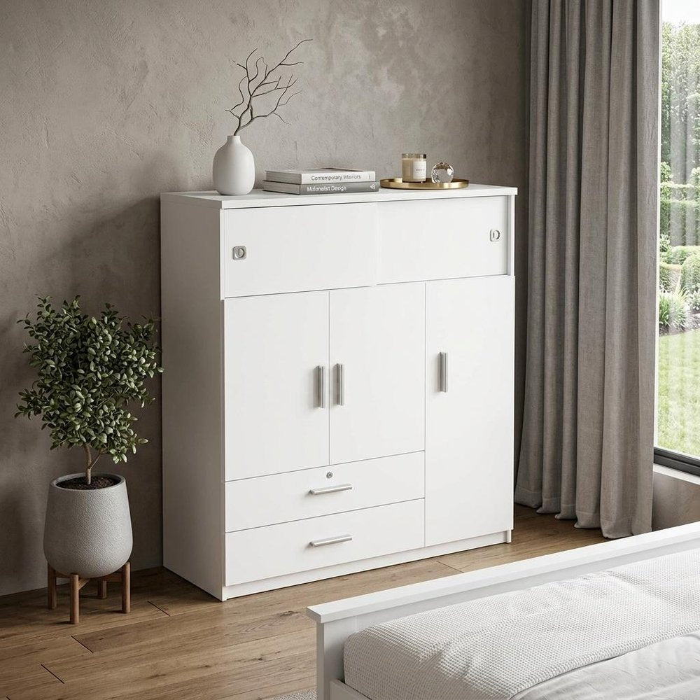 47" White Wood Two Drawer Dresser