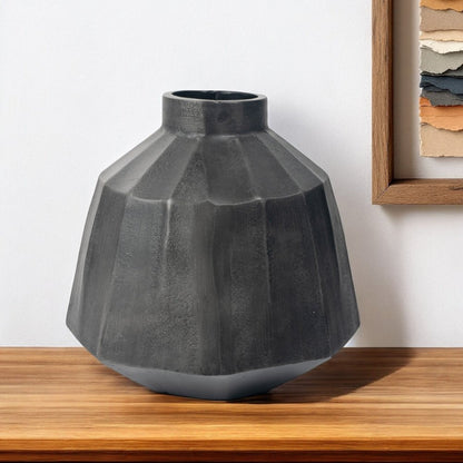 11" Gray Geometric Round Aluminum Table Vase