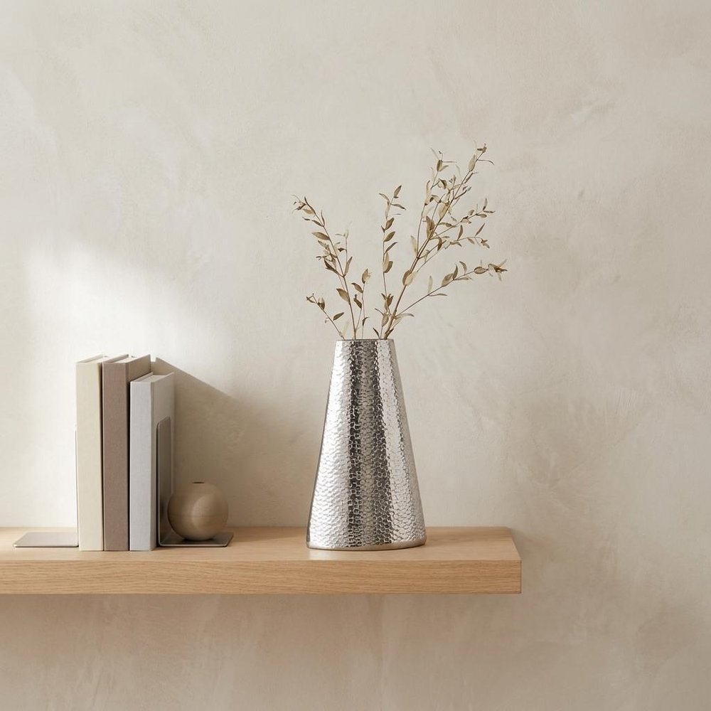 10" Silver Hammered Cone Aluminum Table Vase