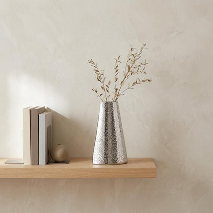 10" Silver Hammered Cone Aluminum Table Vase