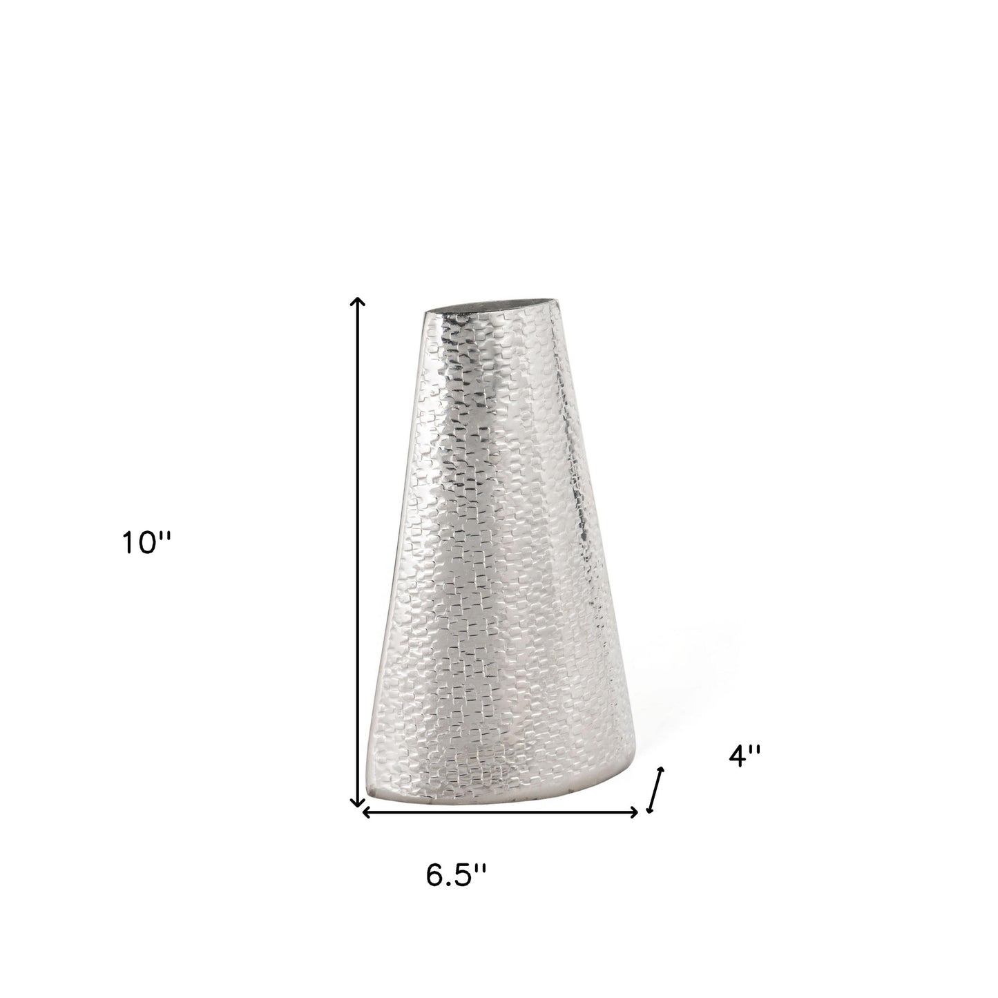 10" Silver Hammered Cone Aluminum Table Vase