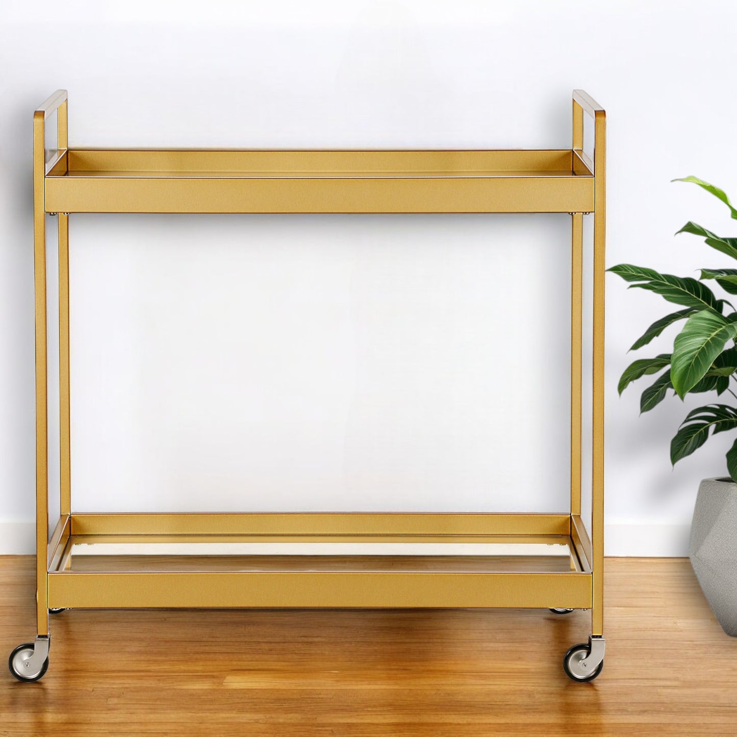 Brass Steel And Glass Rolling Bar Cart