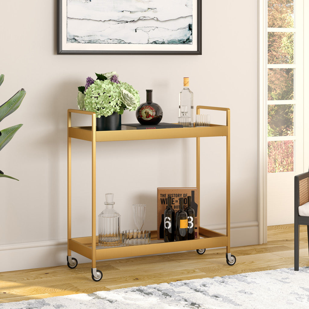 Brass Steel And Glass Rolling Bar Cart