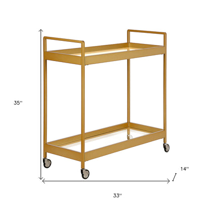 Brass Steel And Glass Rolling Bar Cart