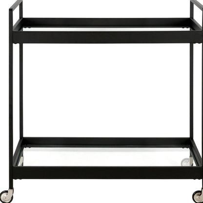 33" Black Steel and Glass Rolling Bar Cart