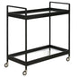 33" Black Steel and Glass Rolling Bar Cart
