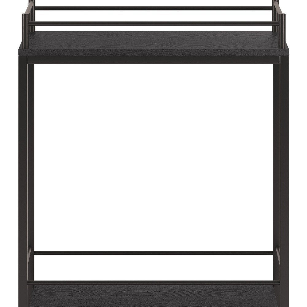 23" Black Steel and Wood Rolling Bar Cart