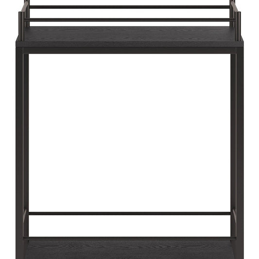23" Black Steel and Wood Rolling Bar Cart