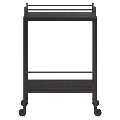 23" Black Steel and Wood Rolling Bar Cart