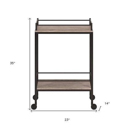 Gray and Black Steel Rolling Bar Cart