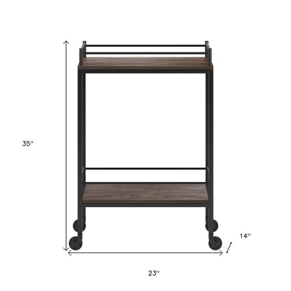 Brown and Black Steel Rolling Bar Cart