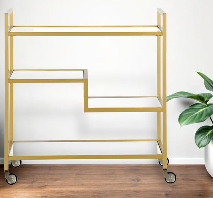 Brass Steel And Glass Rolling Bar Cart