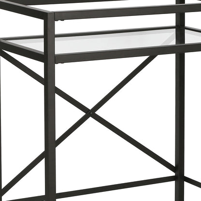 Black Steel And Glass Rolling Bar Cart