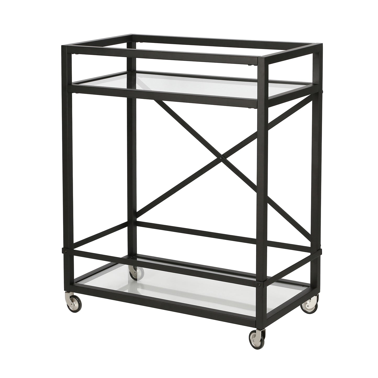 Black Steel And Glass Rolling Bar Cart