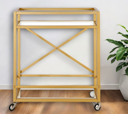 Brass Steel And Glass Rolling Bar Cart