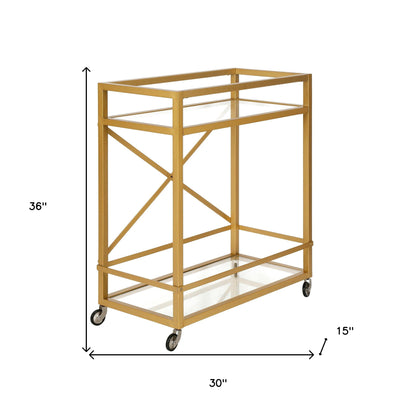 Brass Steel And Glass Rolling Bar Cart