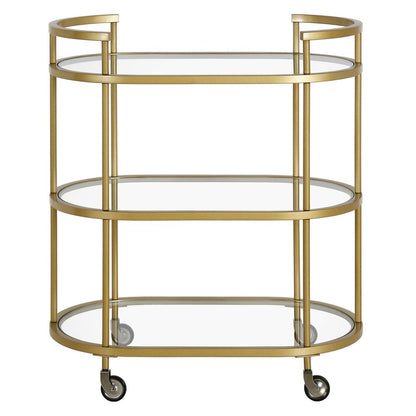 Brass Steel And Glass Oval Rolling Bar Cart