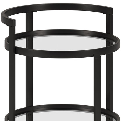 Black Steel And Glass Round Rolling Bar Cart