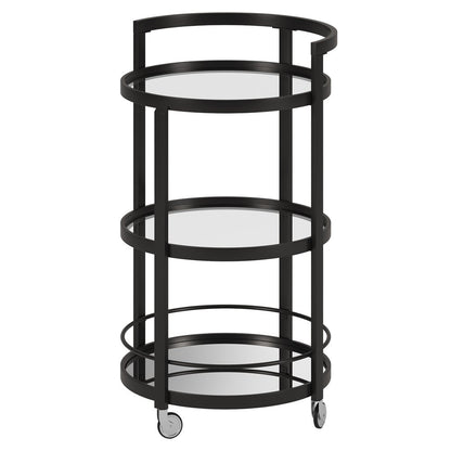 21" Black Steel and Glass Round Rolling Bar Cart