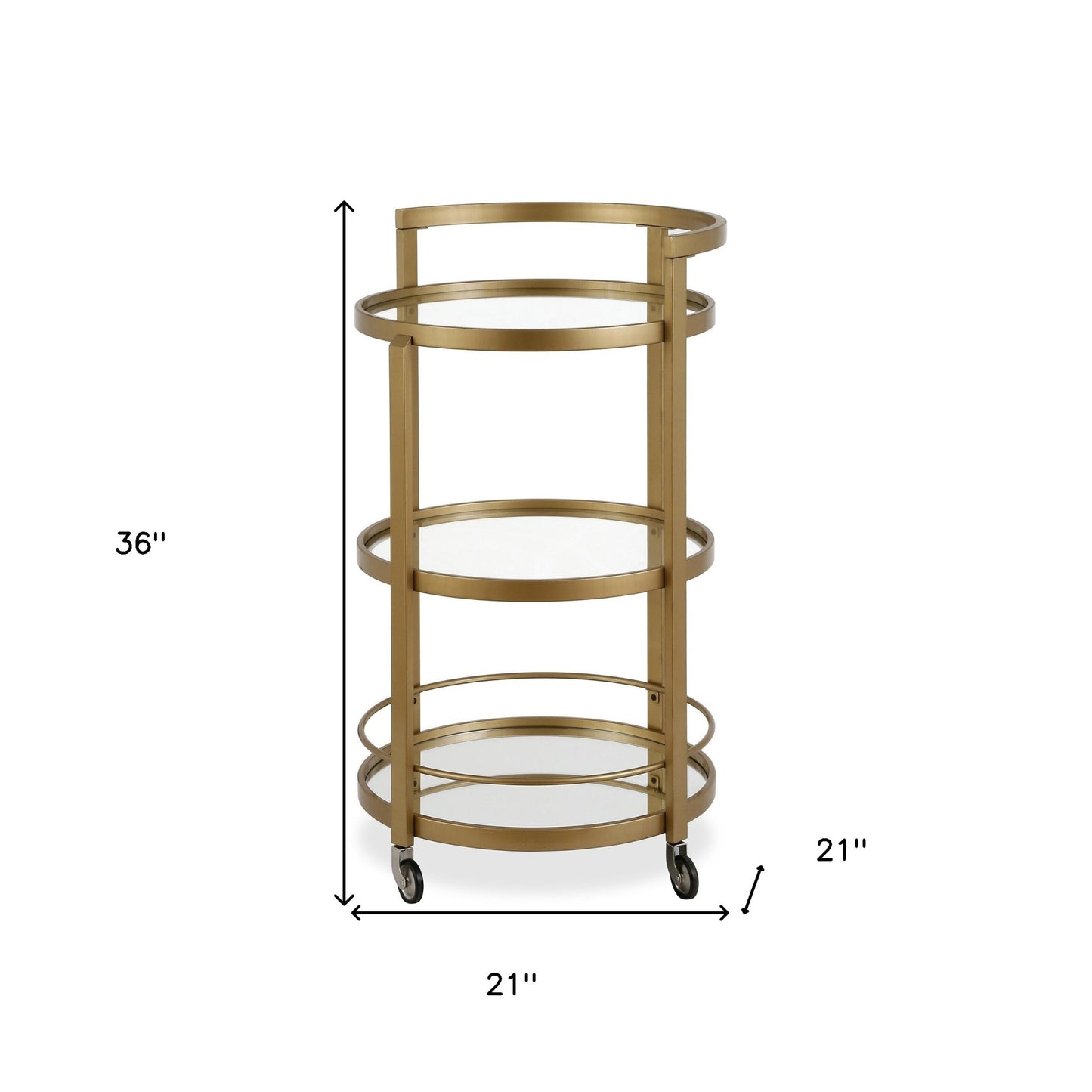 Brass Steel And Glass Round Rolling Bar Cart