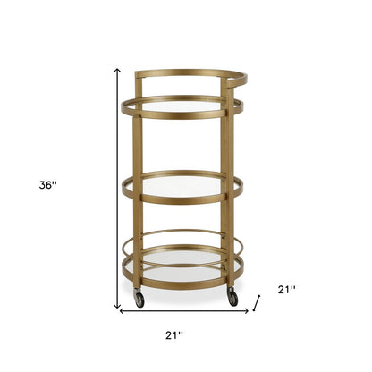 Brass Steel And Glass Round Rolling Bar Cart