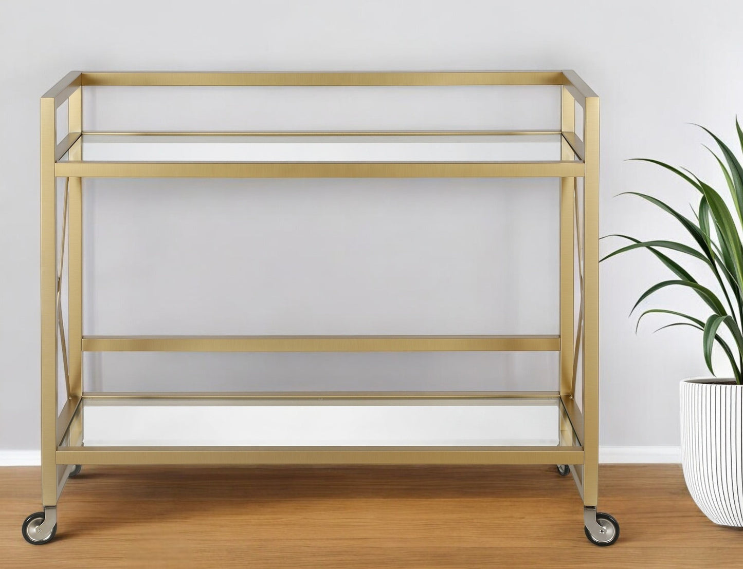 Brass Steel And Glass Rolling Bar Cart