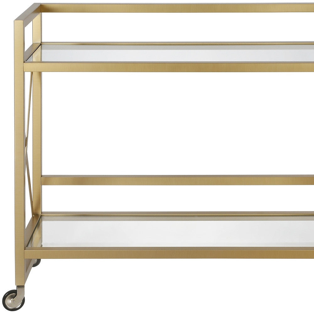 Brass Steel And Glass Rolling Bar Cart