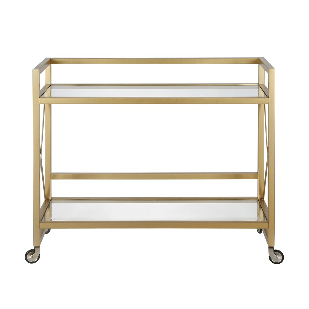 Brass Steel And Glass Rolling Bar Cart
