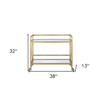 Brass Steel And Glass Rolling Bar Cart