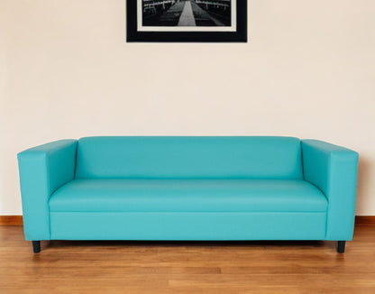 84" Green and White Faux Leather Geometric Sofa With Black Legs