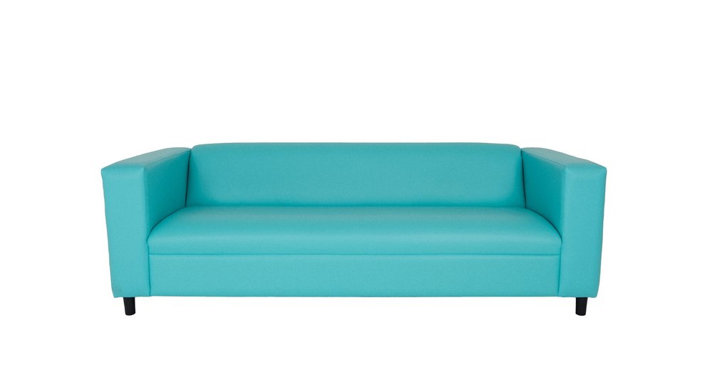 84" Green and White Faux Leather Geometric Sofa With Black Legs