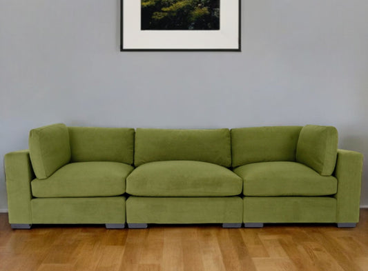 126" Moss Green Polyester Sofa With Black Legs