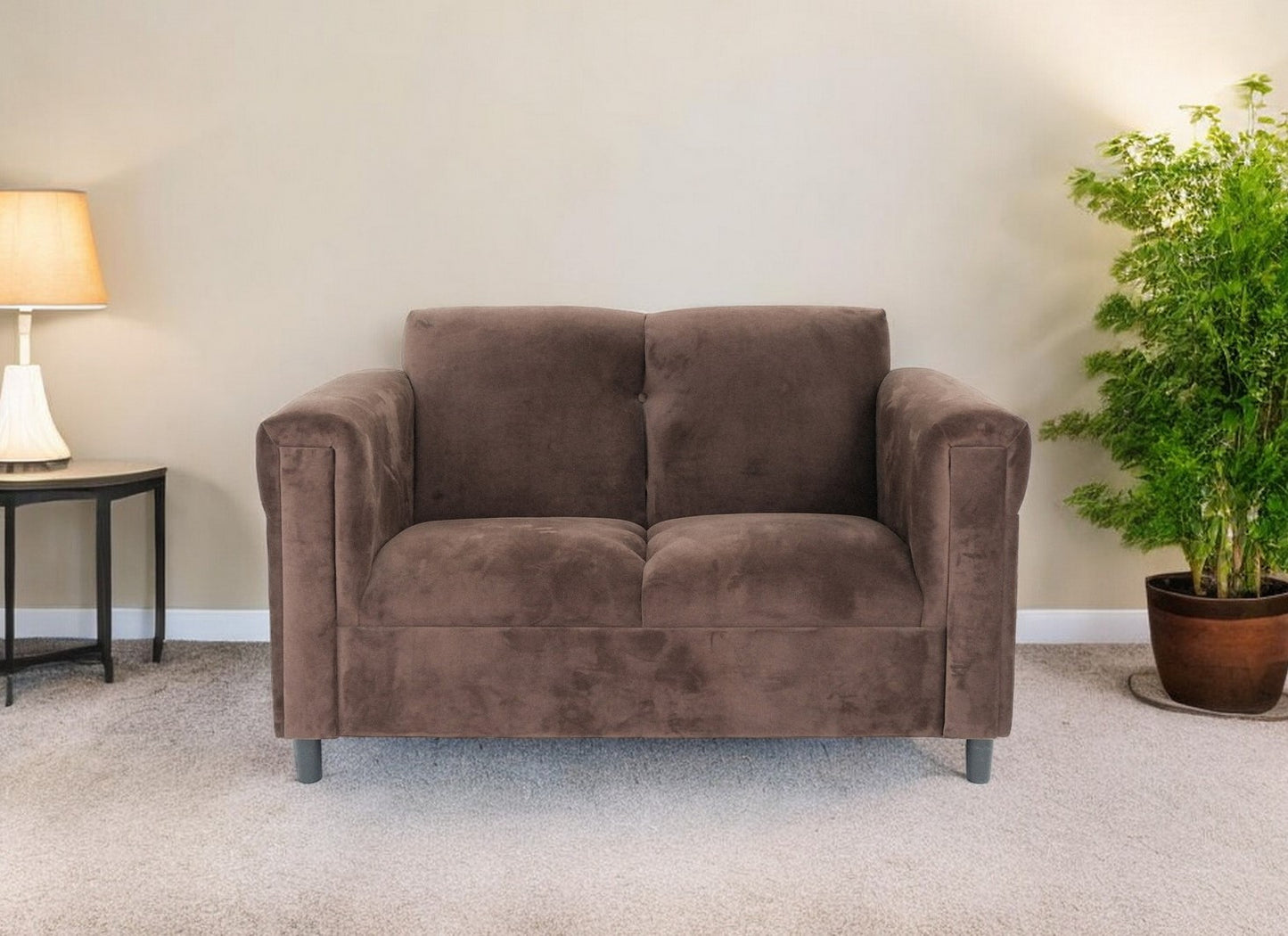 72" Dark Brown And Black Microsuede Loveseat