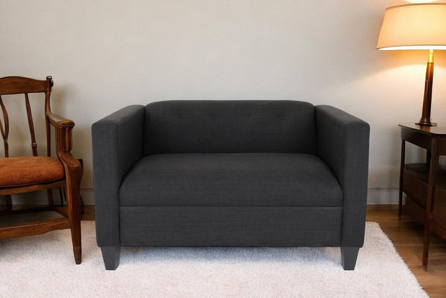 50" Charcoal And Dark Brown Loveseat