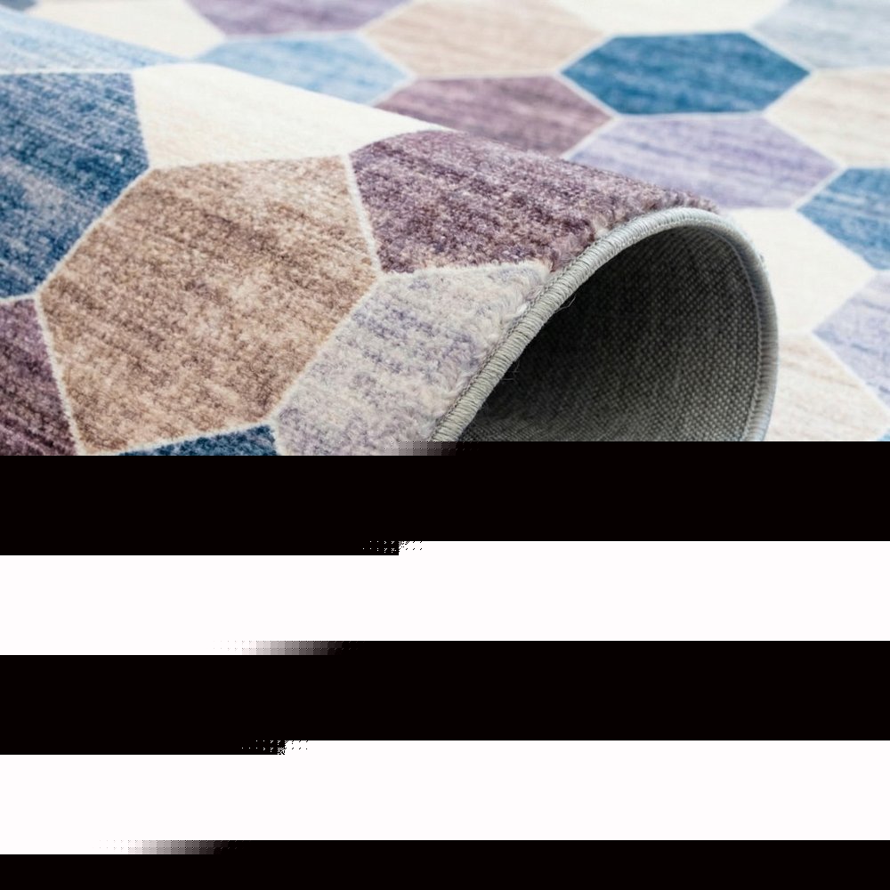 4' X 6' Ivory and Blue Geometric Distressed Area Rug