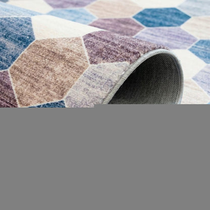 4' X 6' Ivory and Blue Geometric Distressed Area Rug