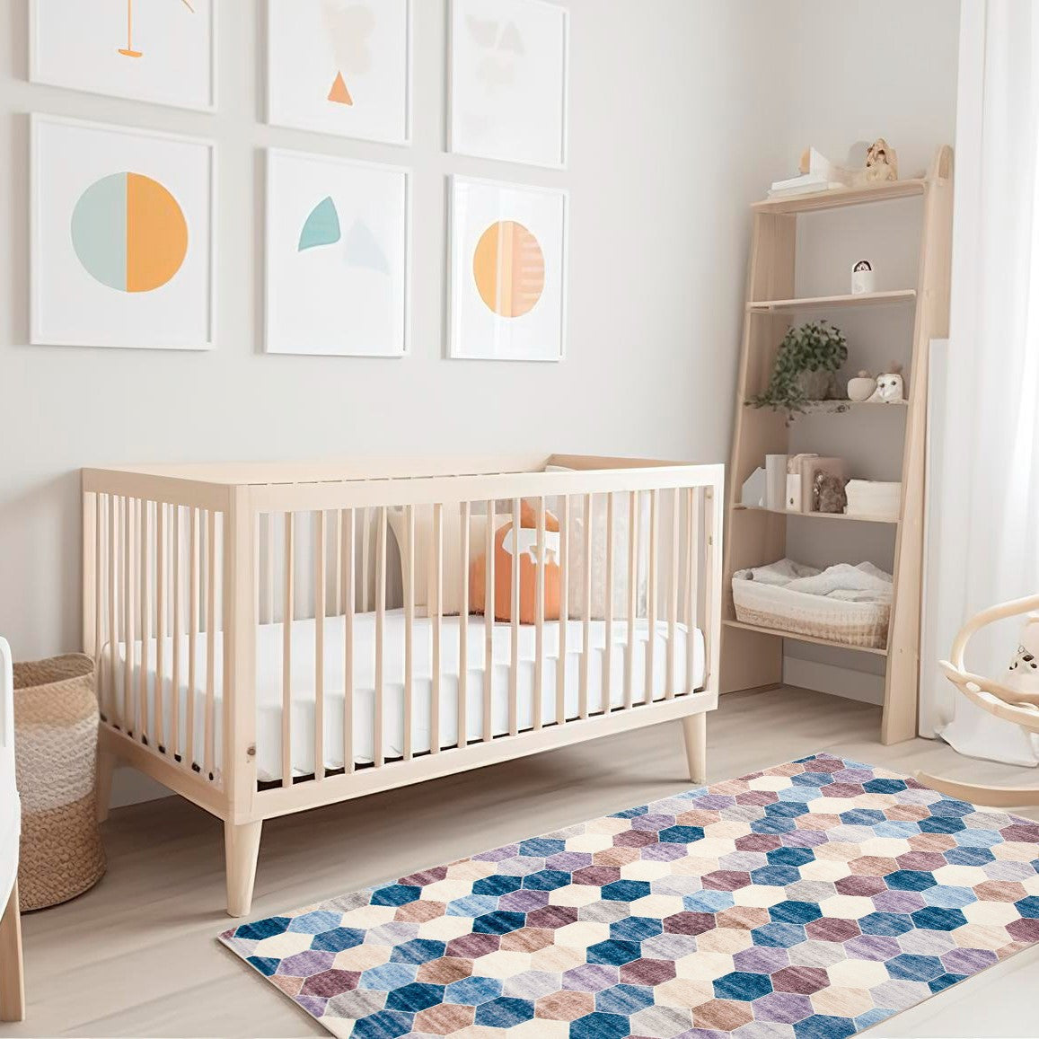 4' X 6' Ivory and Blue Geometric Distressed Area Rug