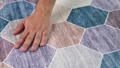 8' X 11' Ivory and Blue Geometric Distressed Area Rug