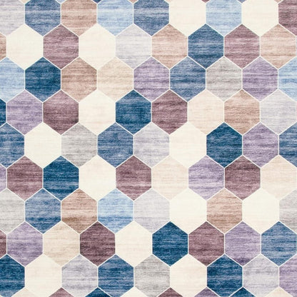8' X 11' Ivory and Blue Geometric Distressed Area Rug