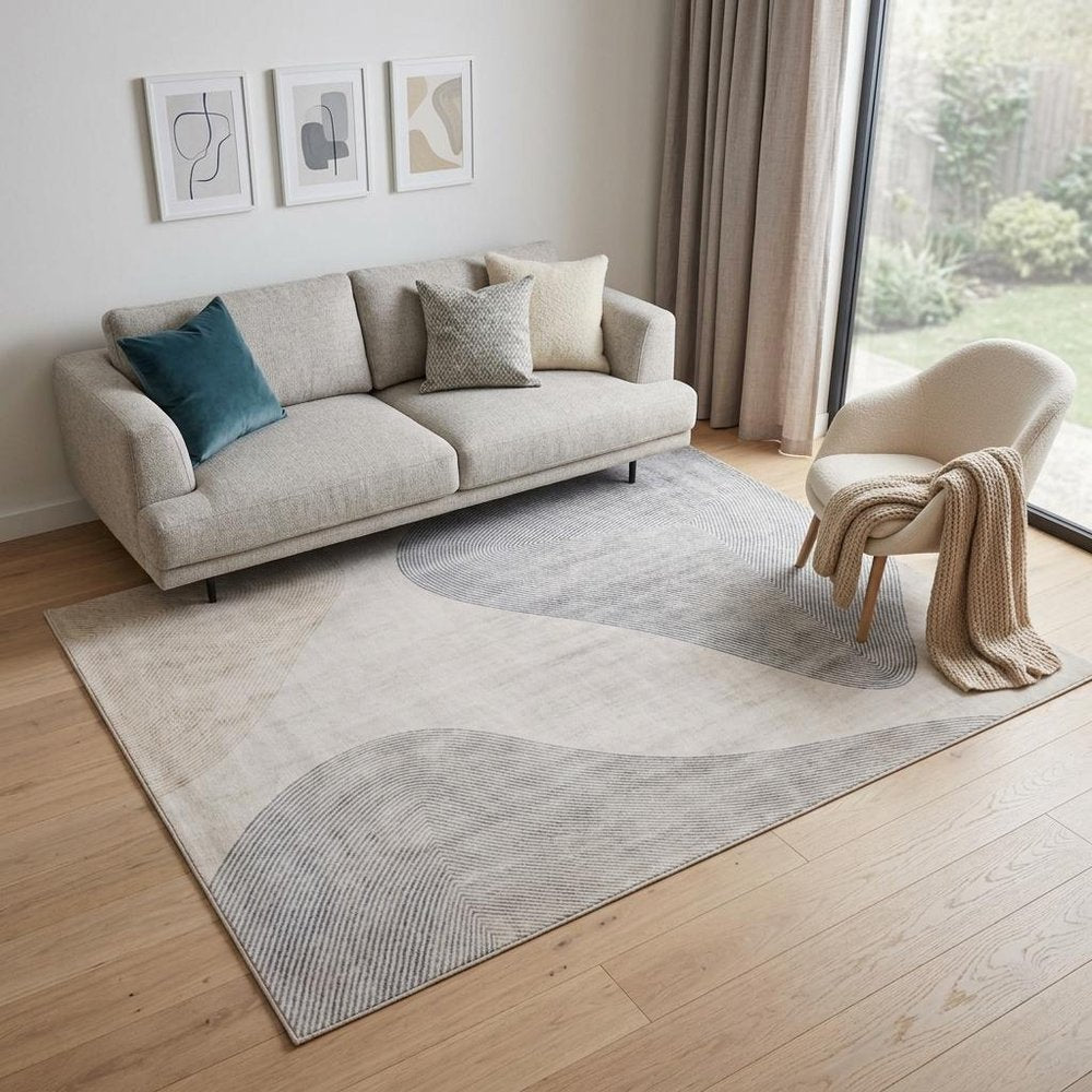 5' X 8' Beige and Brown Abstract Distressed Area Rug