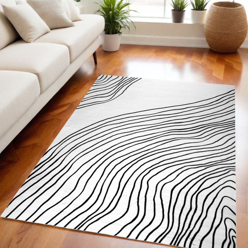 5' X 8' Black and White Abstract Distressed Area Rug